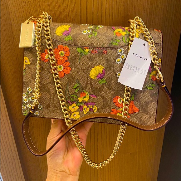 Coach Gold/Khaki  Klare Crossbody Bag Signature Canvas With Floral Print #CR164 - Picture 2 of 5
